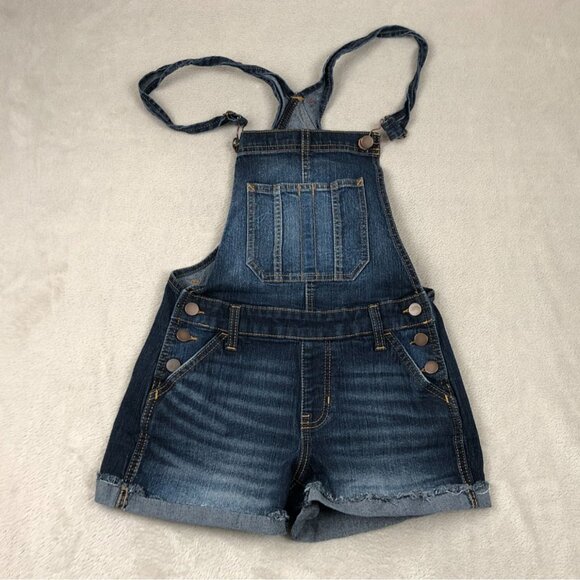 No Boundaries Juniors size 3-5 Shortalls Small Blue Denim Bib Cuffed Casual Summ - Picture 8 of 9